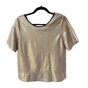 NWT By Together Leandria Sequin Gold Metallic Boxy Top. Holidays Demure